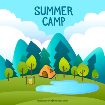 Summer camp background with tent and nature Summer camp background with tent and nature