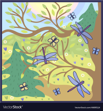 summer concept forest with trees flowers