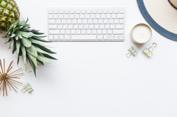 Summer desk top, flat lay Summer desk top, flat lay