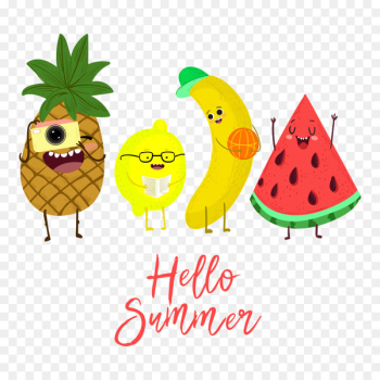 Summer fruit Watermelon Banana Pineapple - Happy cute summer fruit creative illustrations 