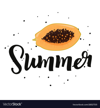 summer handwritten lettering with papaya fruit