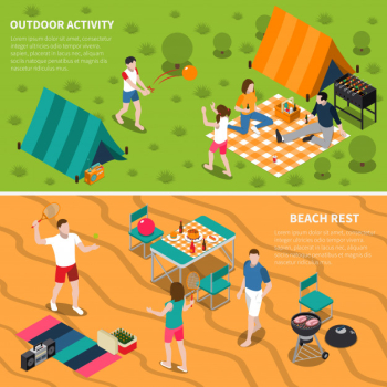 Summer outdoor activity people banner set Free Vector