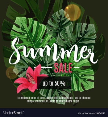 summer sale card with flowers and leaves