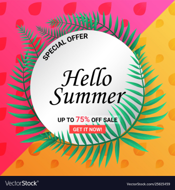Summer sale palm leaves round frame colorful vector image Summer sale palm leaves round frame colorful vector image