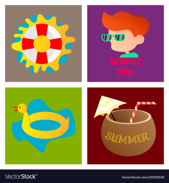 Summer time poster with cute summer in cartoon vector image Summer time poster with cute summer in cartoon vector image