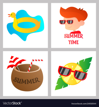 Summer time poster with cute summer in cartoon vector image Summer time poster with cute summer in cartoon vector image