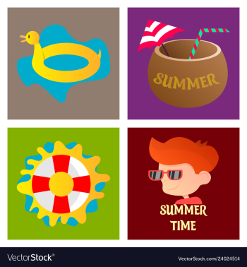 Summer time poster with cute summer in cartoon vector image Summer time poster with cute summer in cartoon vector image