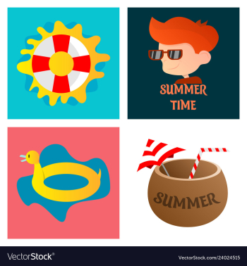 Summer time poster with cute summer in cartoon vector image Summer time poster with cute summer in cartoon vector image