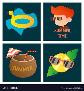Summer time poster with cute summer in cartoon vector image Summer time poster with cute summer in cartoon vector image