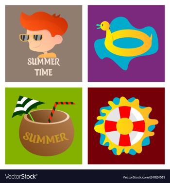 Summer time poster with cute summer in cartoon vector image Summer time poster with cute summer in cartoon vector image
