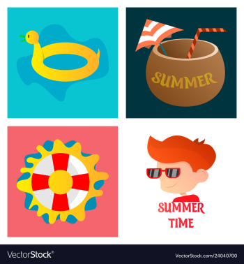 Summer time poster with cute summer in cartoon vector image Summer time poster with cute summer in cartoon vector image