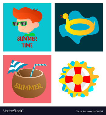 Summer time poster with cute summer in cartoon vector image Summer time poster with cute summer in cartoon vector image