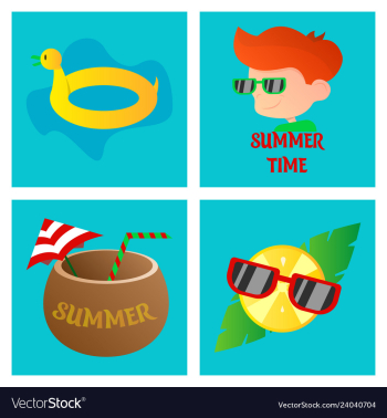 Summer time poster with cute summer in cartoon vector image Summer time poster with cute summer in cartoon vector image