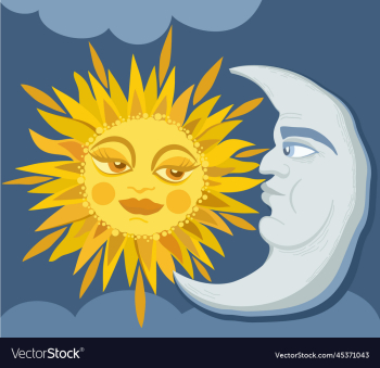 sun and crescent moon with faces sun and crescent moon with faces
