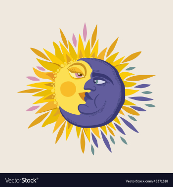 sun and crescent moon with faces sun and crescent moon with faces