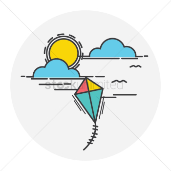 Sun with clouds and flying kite Sun with clouds and flying kite