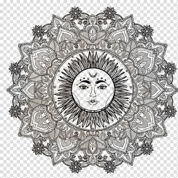 Sunburst illustration, Ganesha Mandala Om Symbol Illustration, Sunflower Vintage decorative motifs transparent background PNG clipart