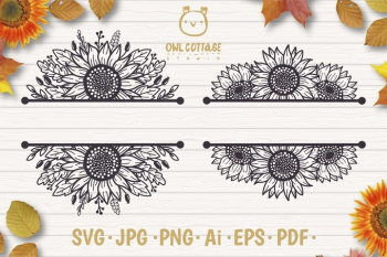 Sunflowers Split Border Monograms Set svg, floral monograms Sunflowers Split Border Monograms Set svg, floral monograms