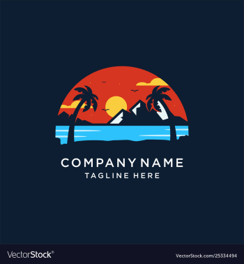 Sunset island logo design vector image Sunset island logo design vector image