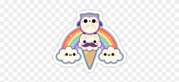 Super Cute Stickers With Mustache Ice Cream Cone, Happy - Cute Kawaii Owl Super Cute Stickers With Mustache Ice Cream Cone, Happy - Cute Kawaii Owl