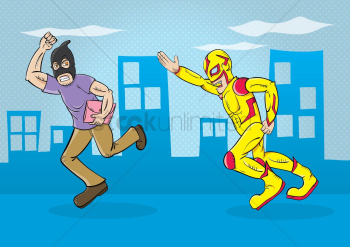 Superhero chasing a thief Superhero chasing a thief