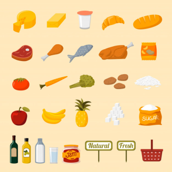 Supermarket food selection icons Supermarket food selection icons