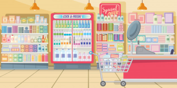 Supermarket with food shelves illustration Free Vector Supermarket with food shelves illustration Free Vector