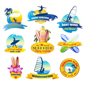 Surfing emblems set Surfing emblems set