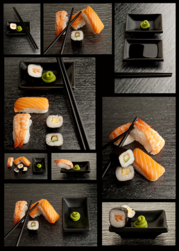 sushi collection on black background sushi collection on black background