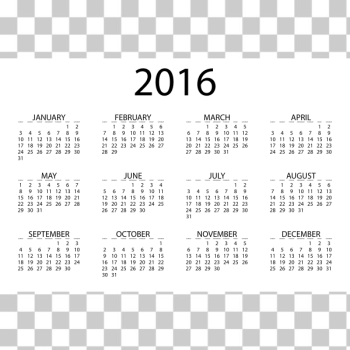 SVG 2016 Calendar White SVG 2016 Calendar White