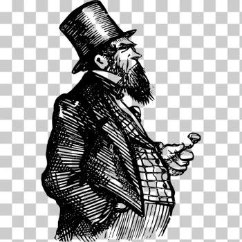 SVG Black and white llustration of gentleman in suit with pipe