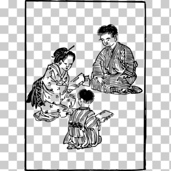 SVG Classical Japanese family kneeling on floor graphics SVG Classical Japanese family kneeling on floor graphics