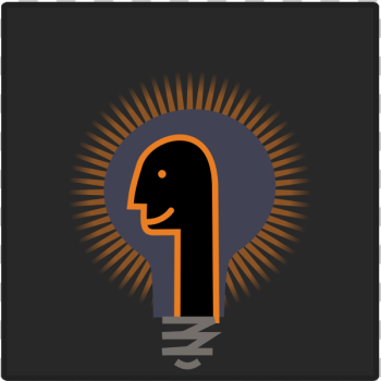 SVG Graphics of humanoid head in front of a glowing lightbulb