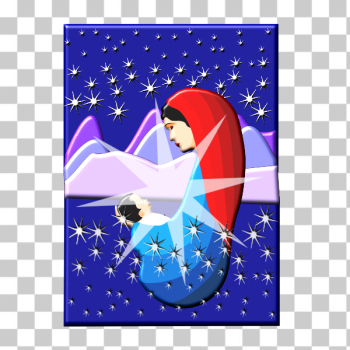 SVG Holy Mary holding baby Jesus under stars vector illustration