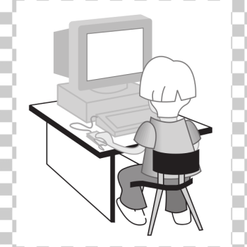 SVG Kid at computer table vector illustration