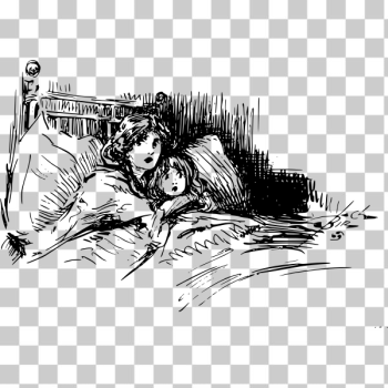 SVG Scared mother and child in bed vector illustration SVG Scared mother and child in bed vector illustration