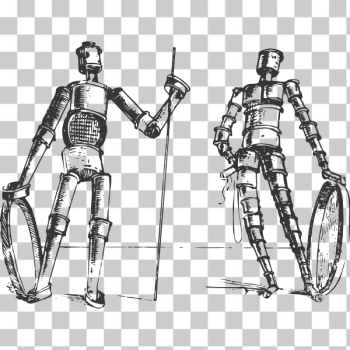 SVG Vector clip art of pair of dynamic figures constructed from metal links