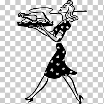 SVG Vector drawing of housewife carrying baked turkey SVG Vector drawing of housewife carrying baked turkey