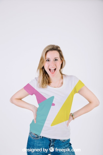 T shirt mockup with happy woman