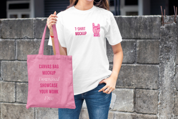 T-Shirt with Canvas Bag Mockup T-Shirt with Canvas Bag Mockup