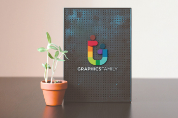 Table Board with plant Logo Mockup