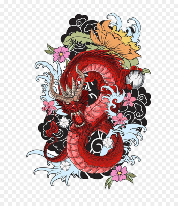 Tattoo colouring book Dragon Drawing - Red dragon 