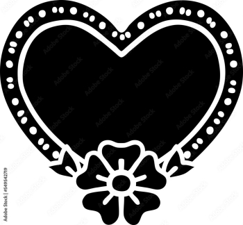 tattoo in black outline style of a heart and flower