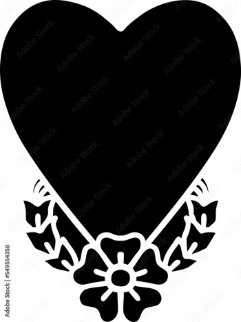 tattoo in black outline style of a heart and flower