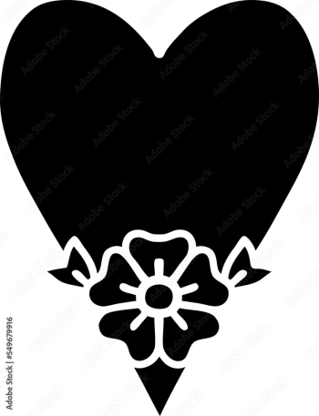 tattoo in black outline style of a heart and flower