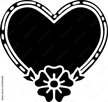 tattoo in black outline style of a heart and flower