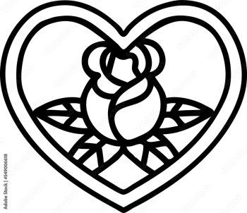 tattoo in black outline style of a heart and flowers