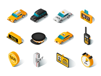 Taxi isometric icons set Taxi isometric icons set