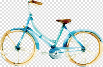 Teal and brown cruiser bike , Watercolor bike design transparent background PNG clipart