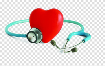 Teal and gray stethoscope and red heart art, Health Heart Myocardial infarction Therapy, Health concerns transparent background PNG clipart